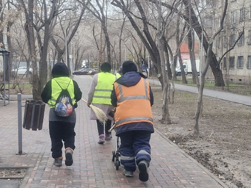 Пенсионеры работают дворниками